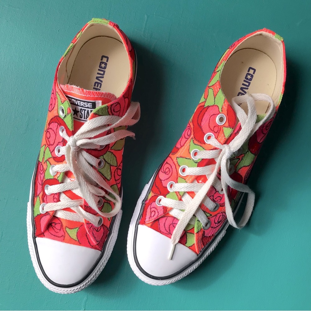 HAND-PAINTED Neon Roses CONVERSE LOW TOPS